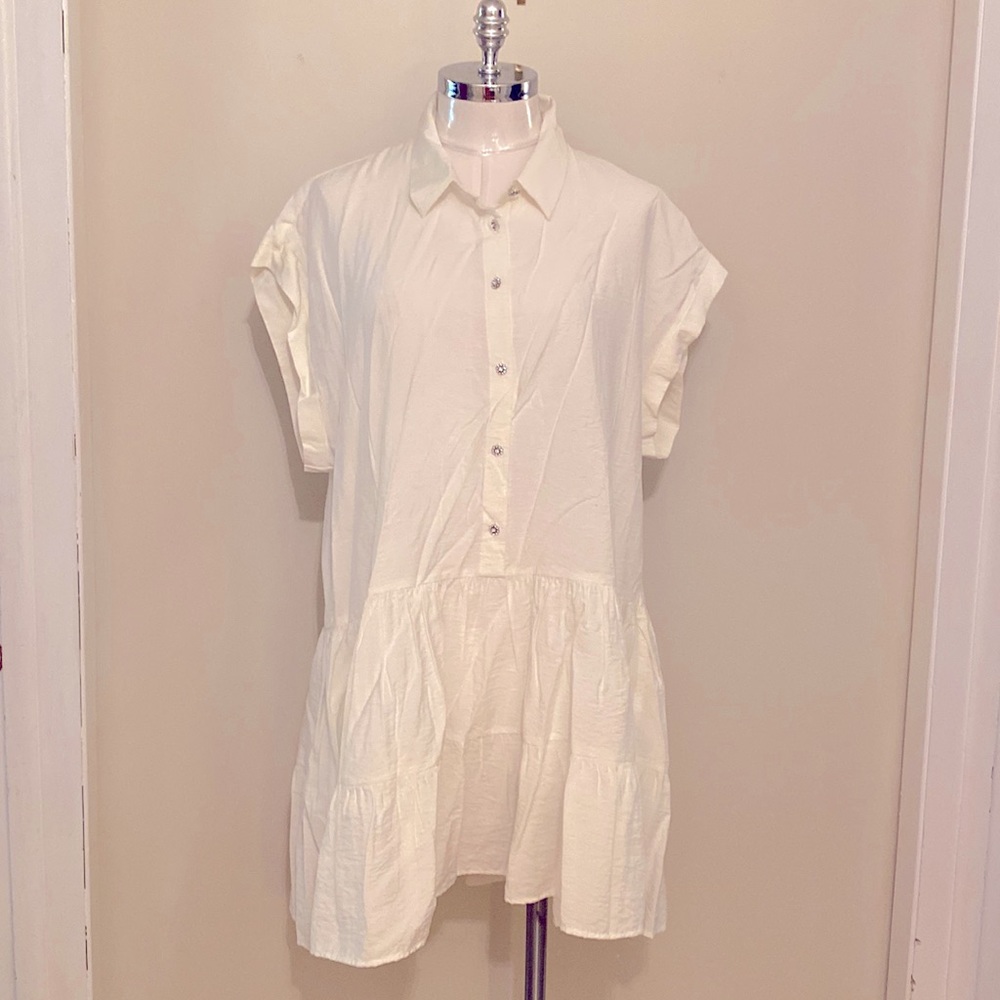 Zara pleated mini dress with rhinestones buttons.